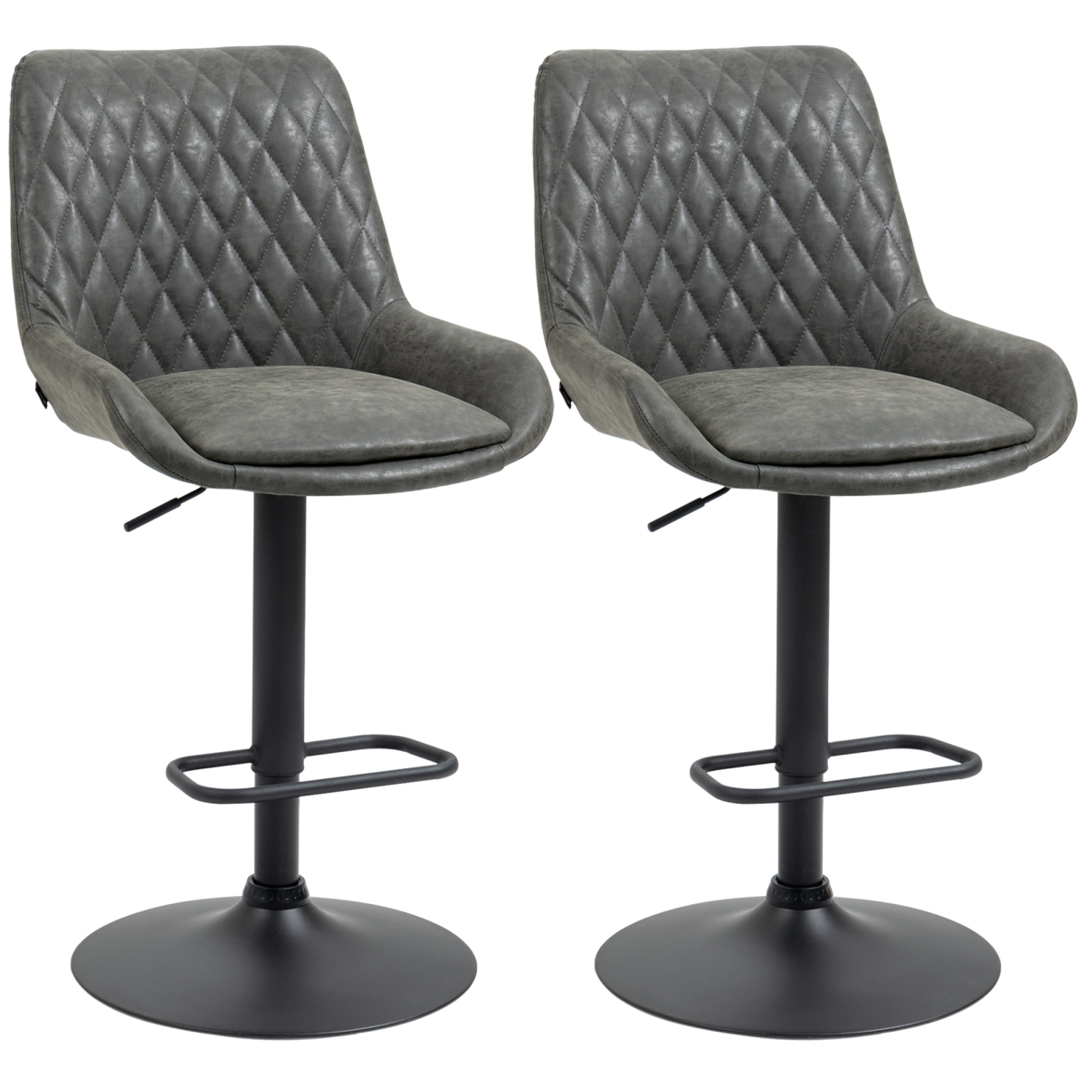 Set of 2 Adjustable Swivel Bar Stools – Grey PU Leather - JP Haus