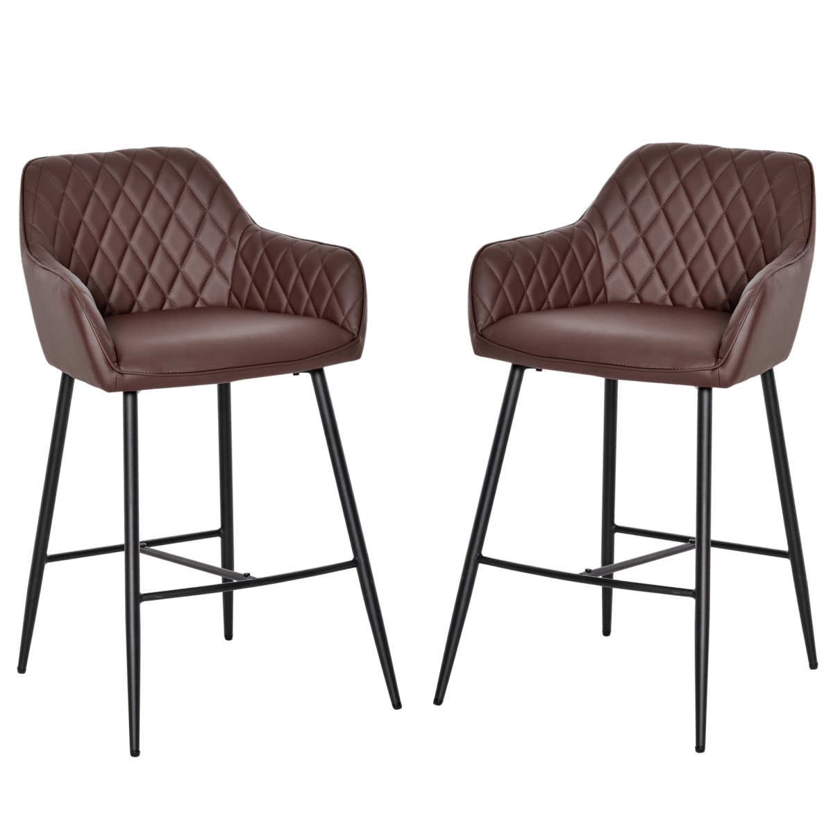 Set of 2 Retro PU Leather Bar Stools with Comfortable Footrest - JP Haus