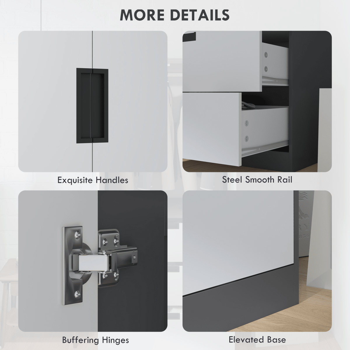 2-Door Wardrobe with 3 Drawers & Hanging Rail in Grey - Stylish Storage Solution for Your Space - JP Haus