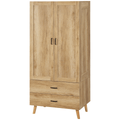 2-Door Wardrobe with Drawers & Hanging Rail – Natural Wood Effect - JP Haus