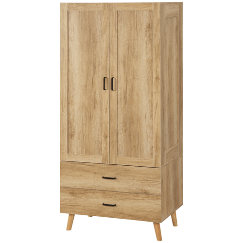 2-Door Wardrobe with Drawers & Hanging Rail – Natural Wood Effect - JP Haus
