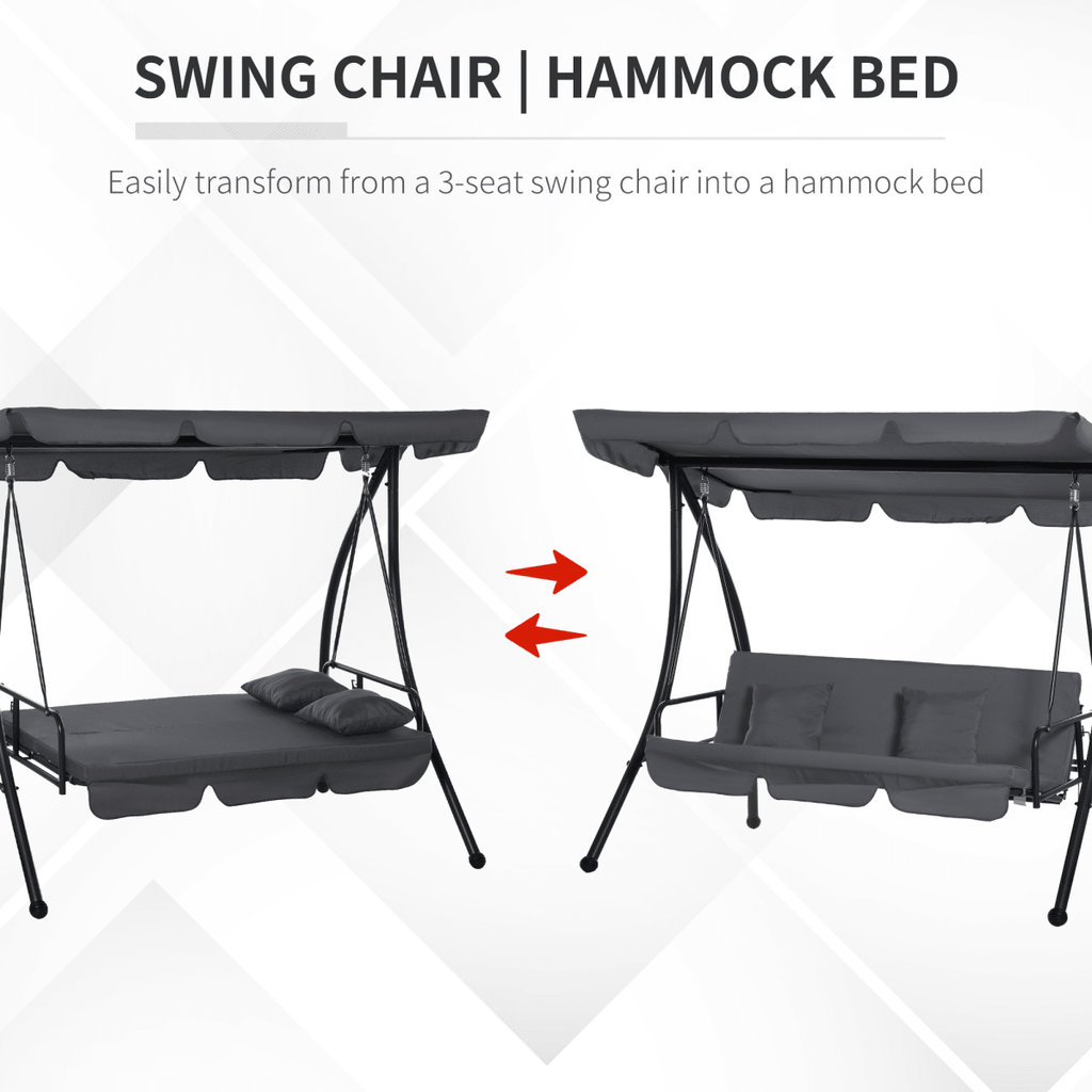 2-in-1 Patio Swing Chair & Lounger - 3-Seater in Dark Grey - JP Haus