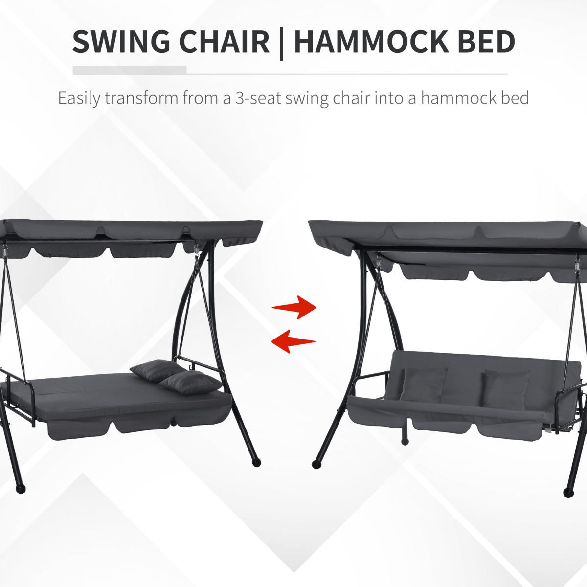 2-in-1 Patio Swing Chair & Lounger - 3-Seater in Dark Grey - JP Haus