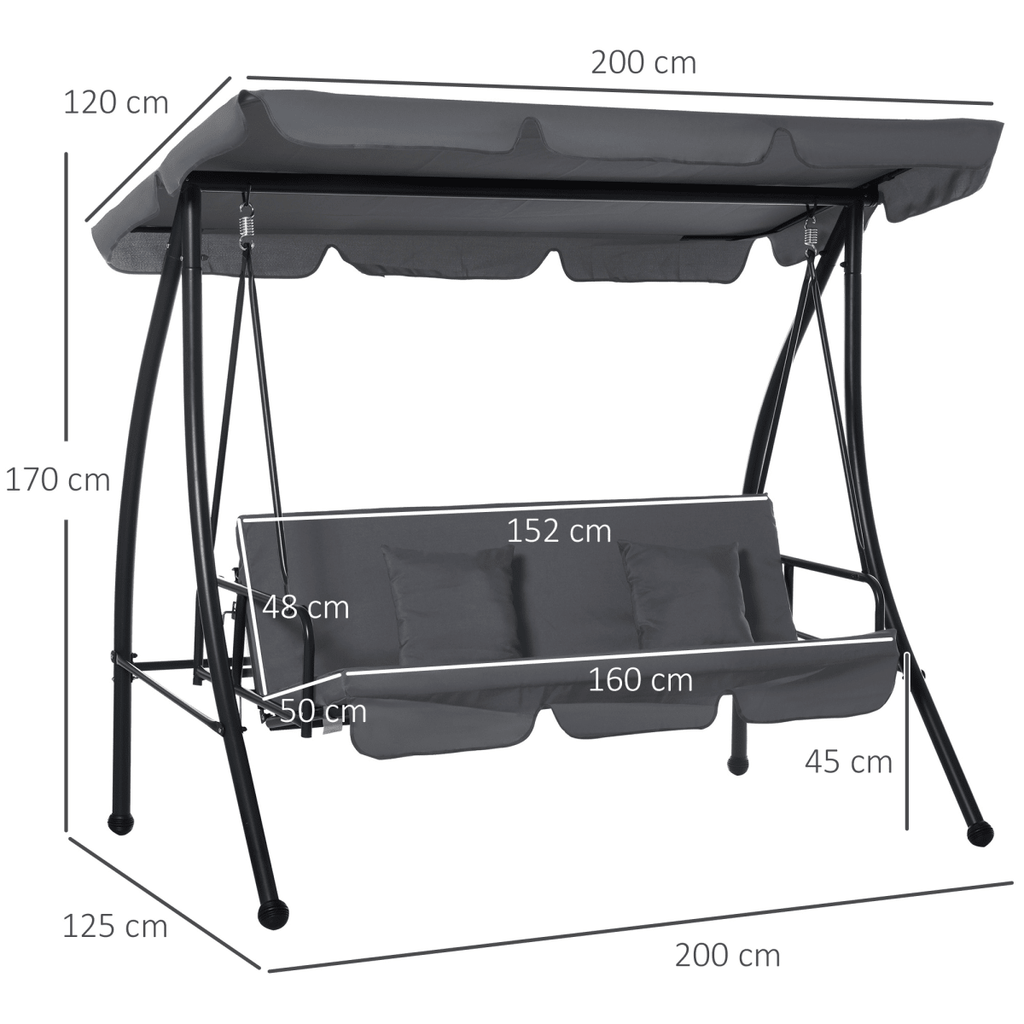 2-in-1 Patio Swing Chair & Lounger - 3-Seater in Dark Grey - JP Haus
