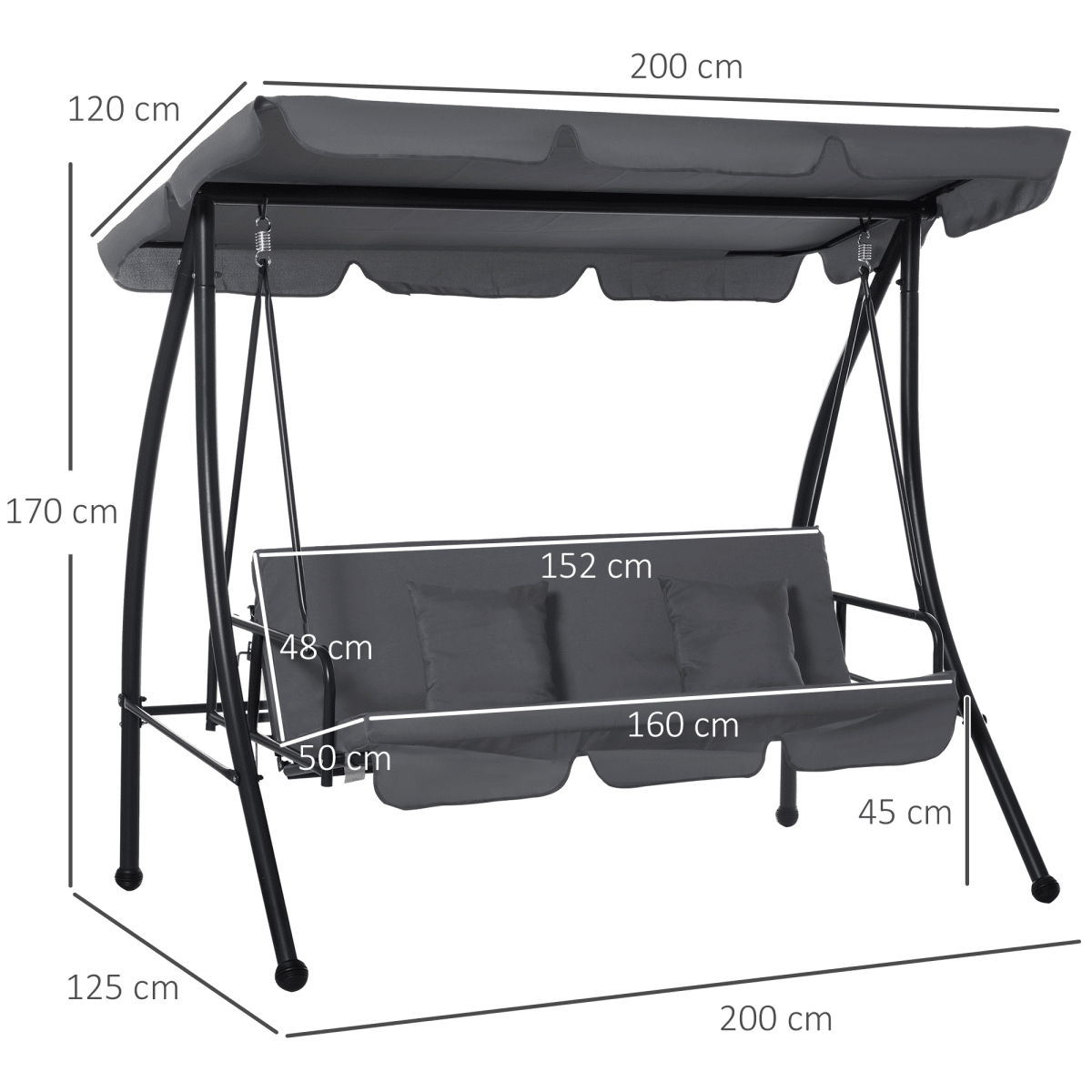 2-in-1 Patio Swing Chair & Lounger - 3-Seater in Dark Grey - JP Haus