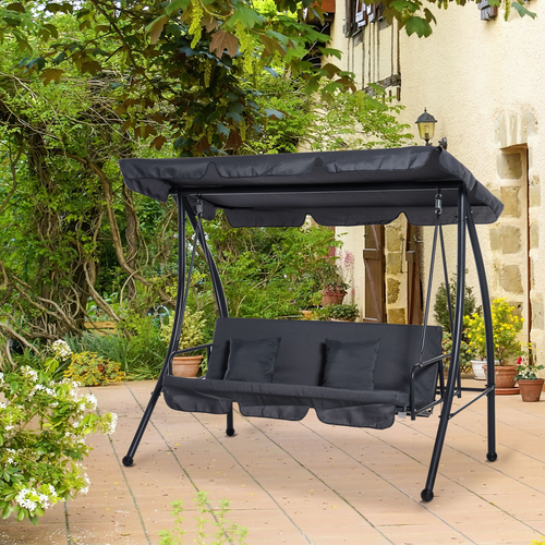 2-in-1 Patio Swing Chair & Lounger - 3-Seater in Dark Grey - JP Haus