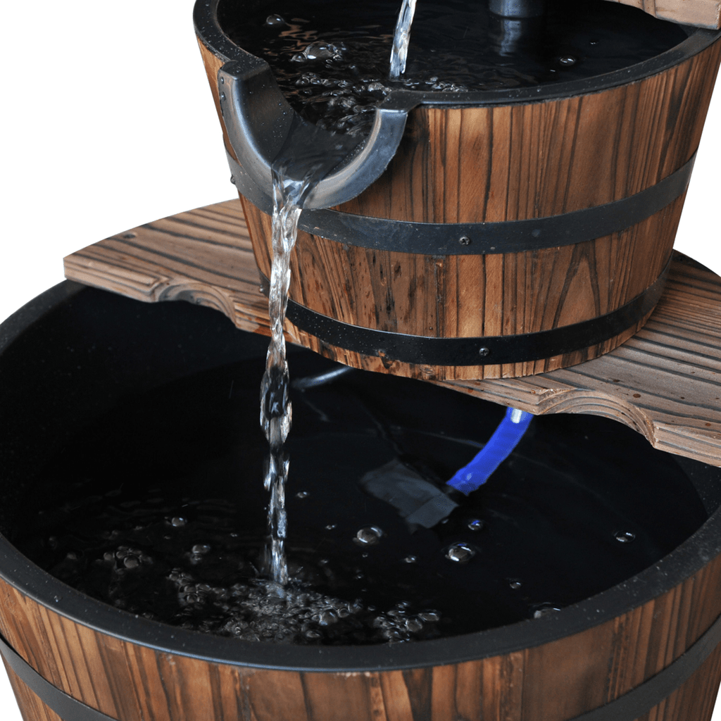 2-Tier Wooden Barrel Fountain for Garden Cascading Decor - JP Haus