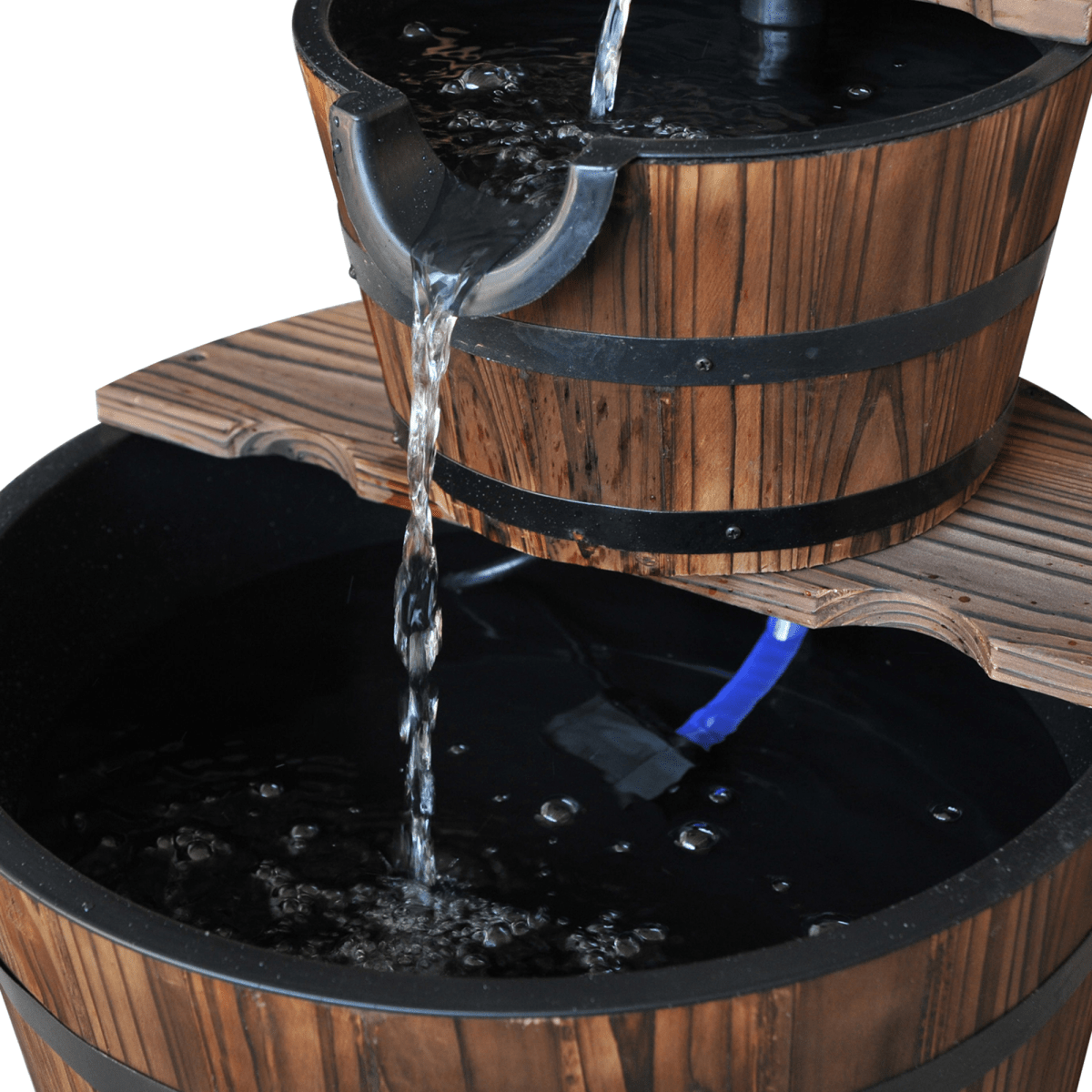 2-Tier Wooden Barrel Fountain for Garden Cascading Decor - JP Haus