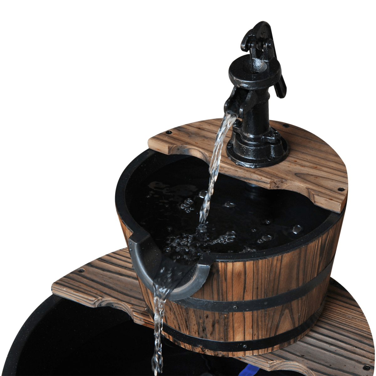 2-Tier Wooden Barrel Fountain for Garden Cascading Decor - JP Haus