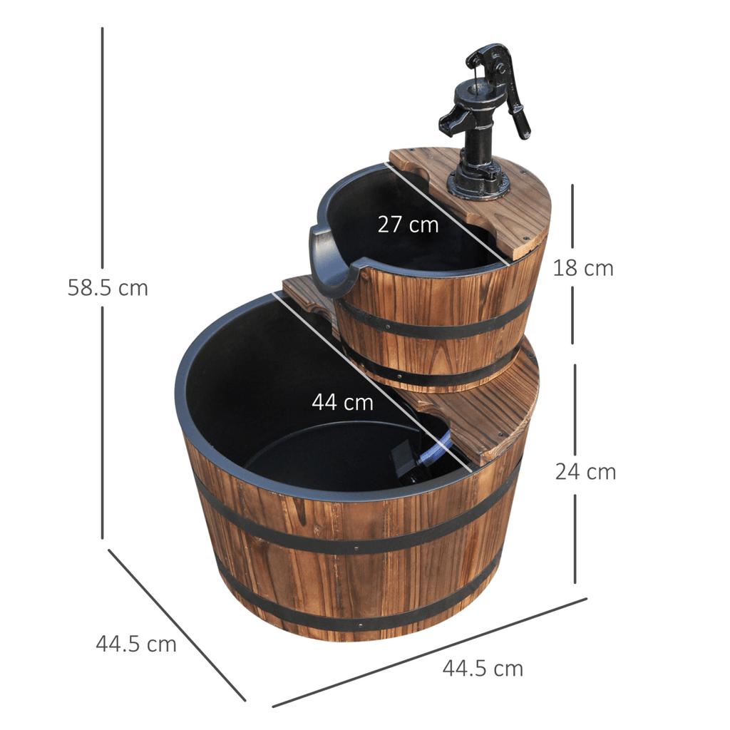 2-Tier Wooden Barrel Fountain for Garden Cascading Decor - JP Haus