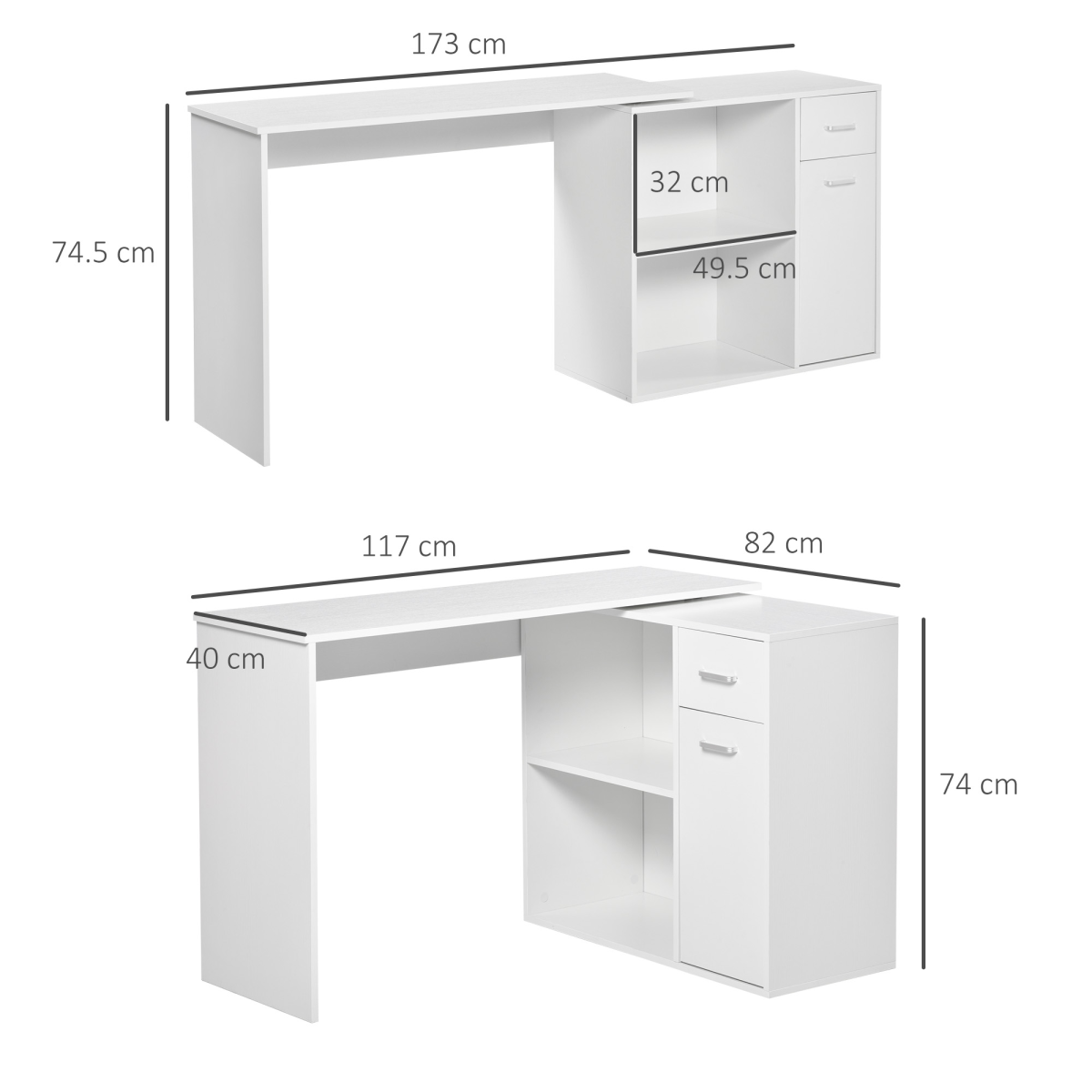 L-Shaped Rotating Computer Desk with 360° Rotation in White for Optimal Space Utilization - JP Haus