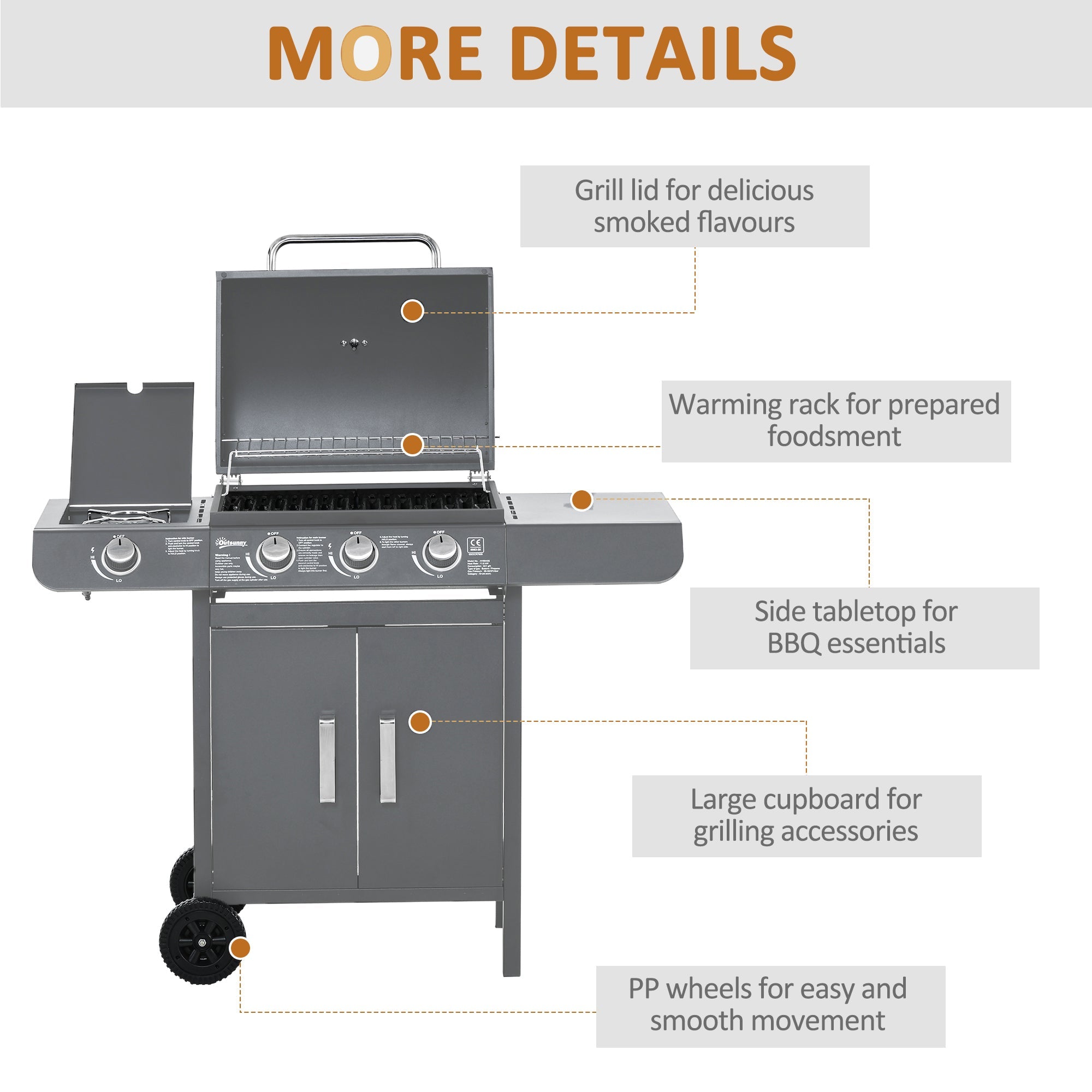 3+1 Burner Gas BBQ Grill – Grey - JP Haus
