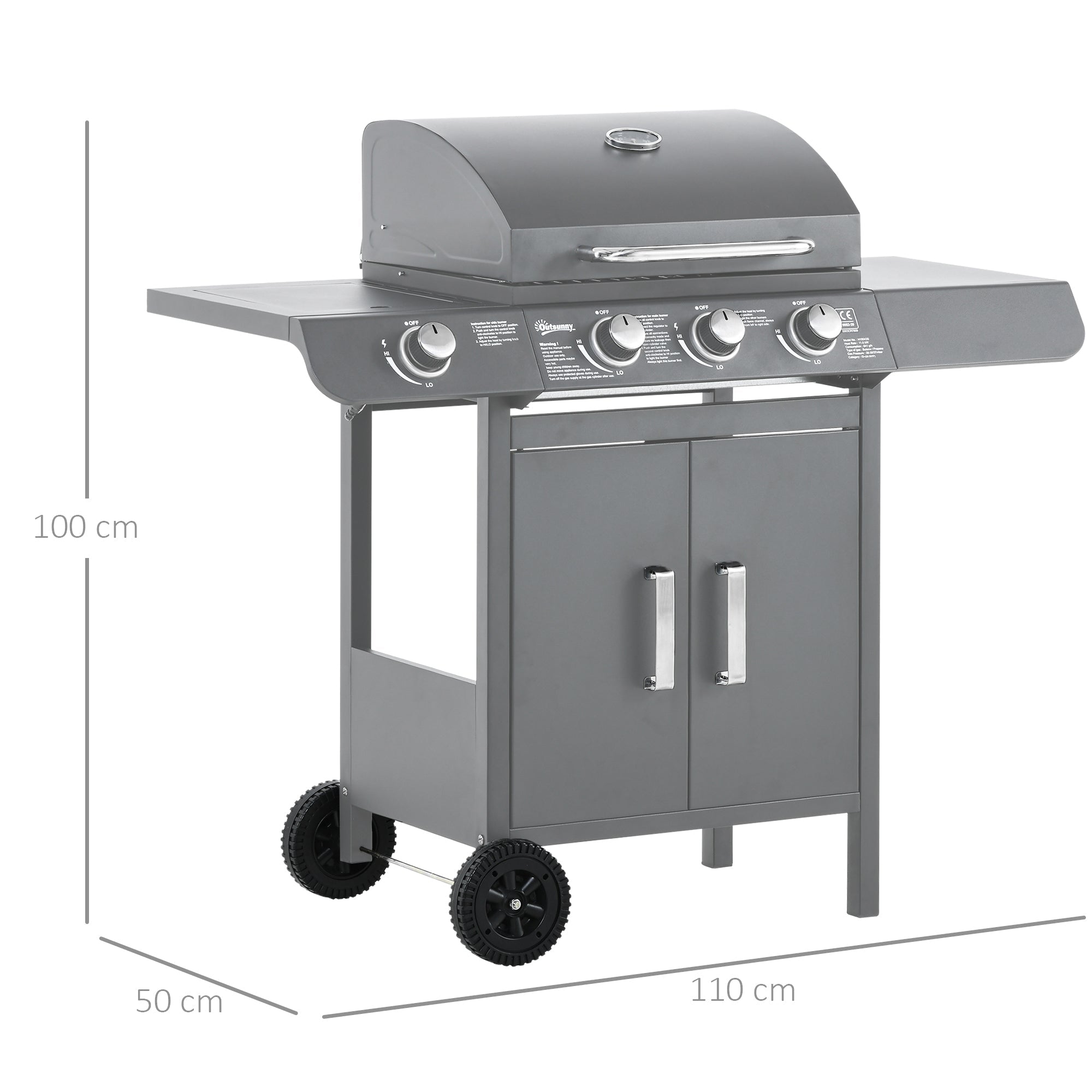 3+1 Burner Gas BBQ Grill – Grey - JP Haus