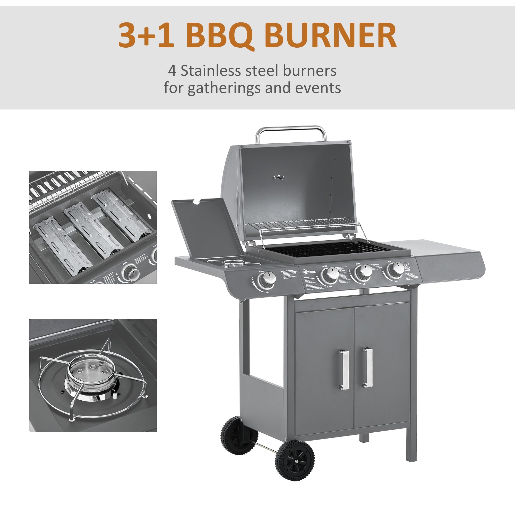 3+1 Burner Gas BBQ Grill – Grey - JP Haus