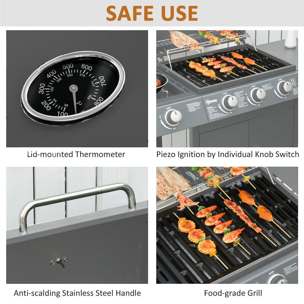 3+1 Burner Gas BBQ Grill – Grey - JP Haus
