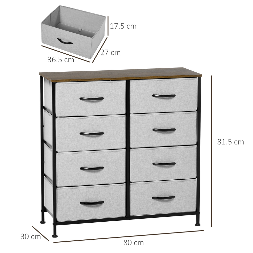 8-Drawer Fabric Storage Chest – Grey - JP Haus