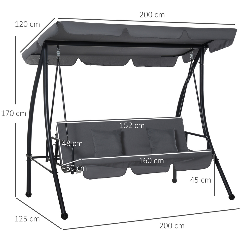 2-in-1 Patio Swing Chair & Lounger – 3-Seater, Dark Grey - JP Haus
