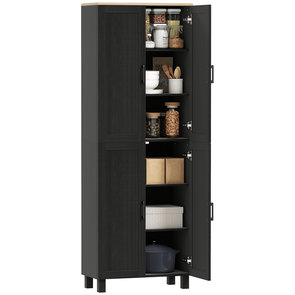 4-Door Kitchen Storage Cabinet with Adjustable Shelves in Black - JP Haus