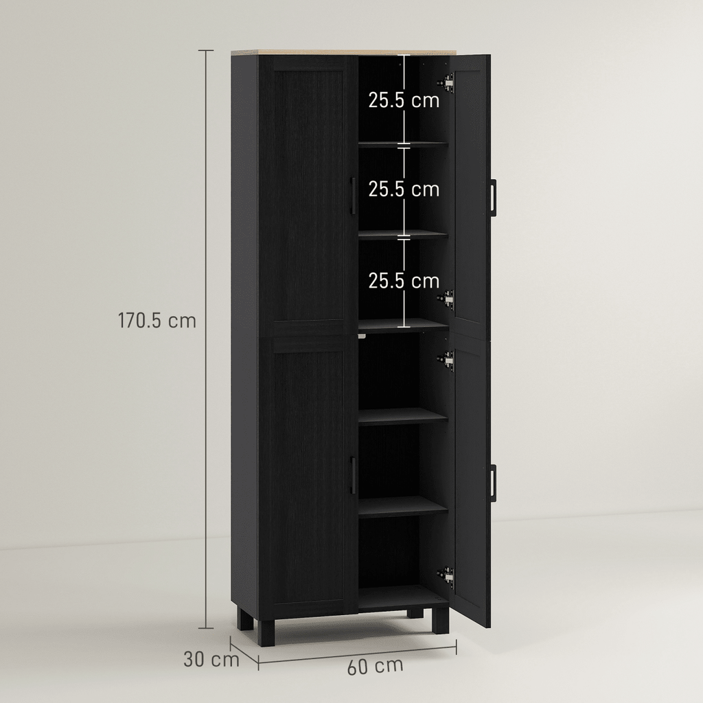 4-Door Kitchen Storage Cabinet with Adjustable Shelves in Black - JP Haus