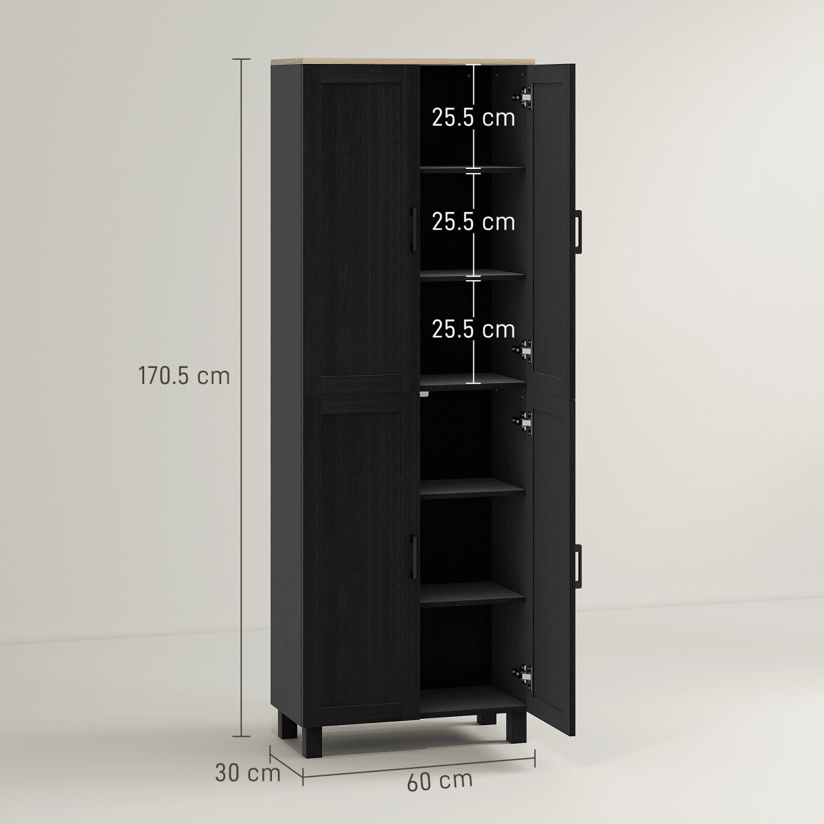 4-Door Kitchen Storage Cabinet with Adjustable Shelves in Black - JP Haus