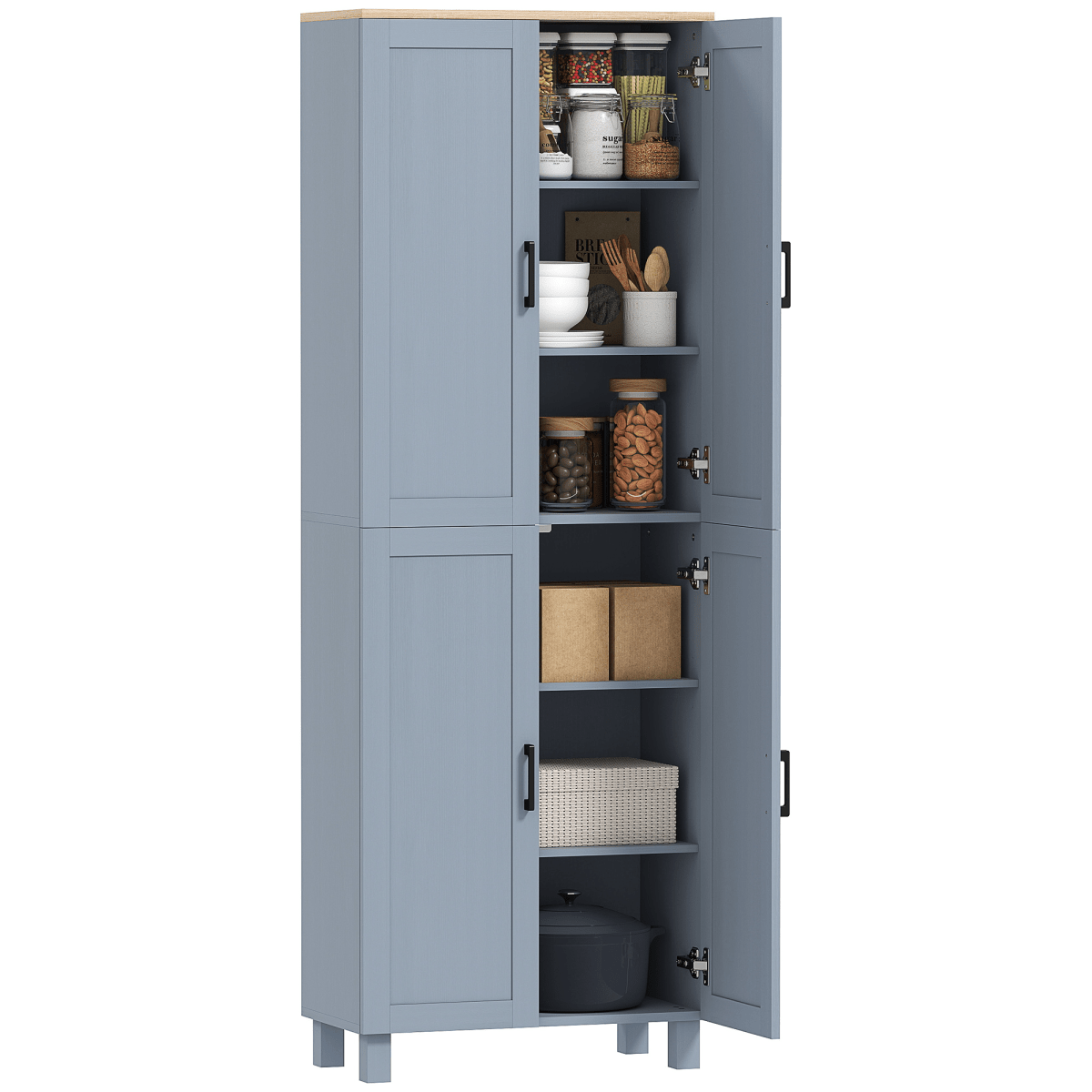 4-Door Kitchen Storage Cabinet with Adjustable Shelves in Black - JP Haus