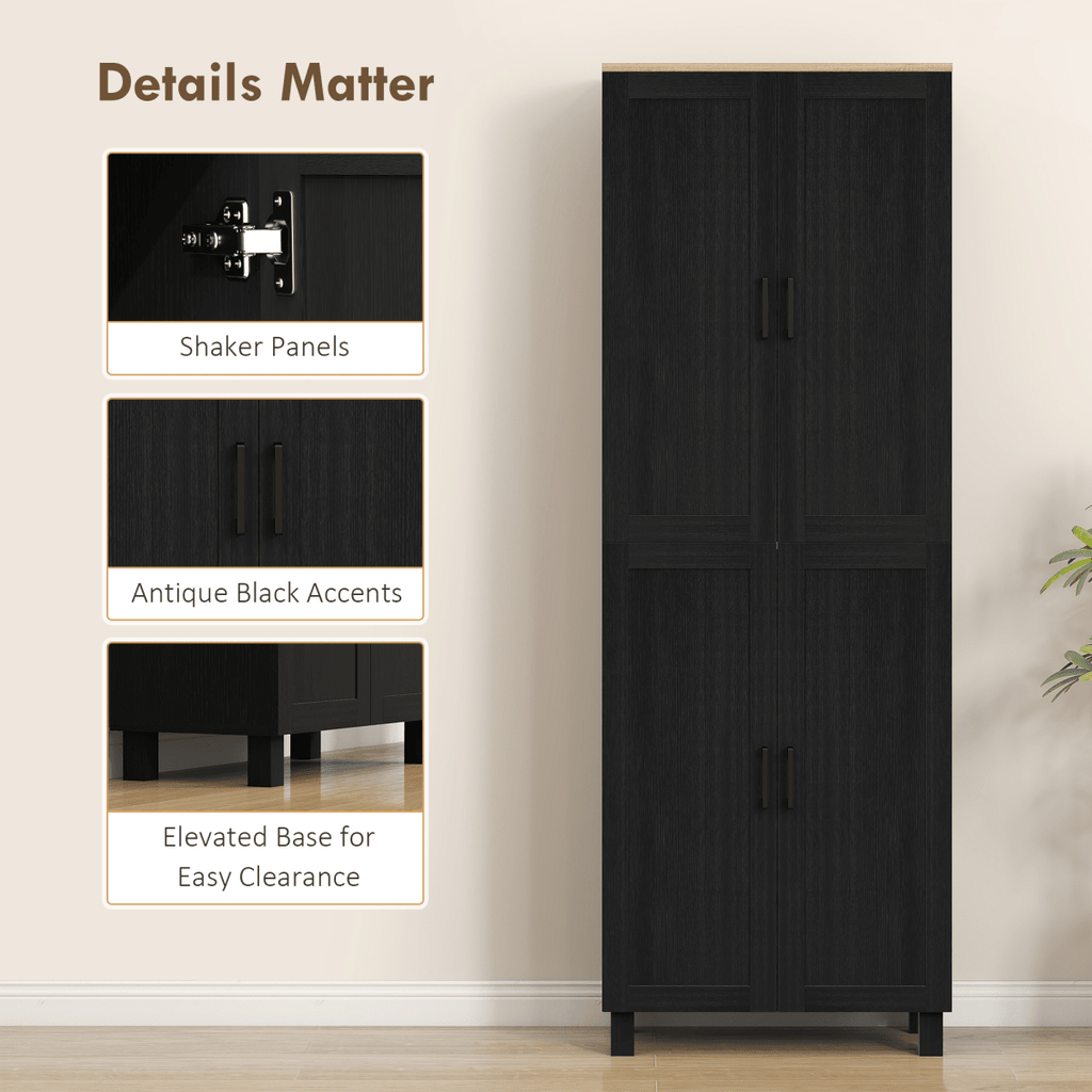 4-Door Kitchen Storage Cabinet with Adjustable Shelves in Black - JP Haus
