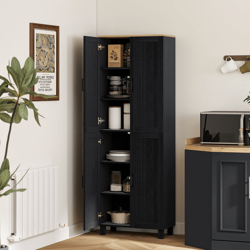 4-Door Kitchen Storage Cabinet with Adjustable Shelves in Black - JP Haus