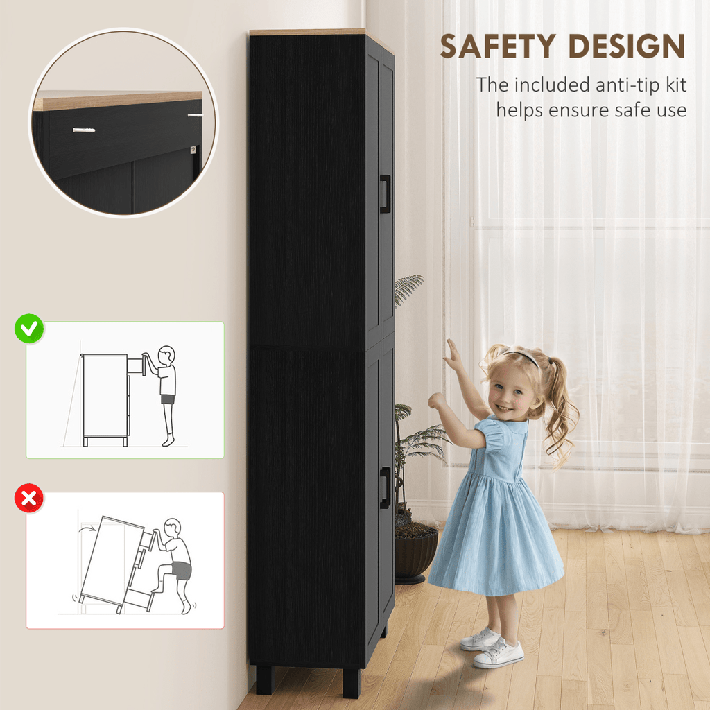 4-Door Kitchen Storage Cabinet with Adjustable Shelves in Black - JP Haus