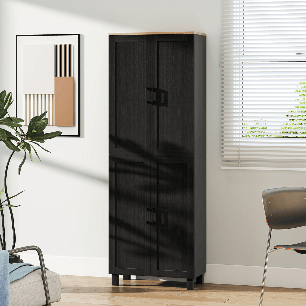 4-Door Kitchen Storage Cabinet with Adjustable Shelves in Black - JP Haus