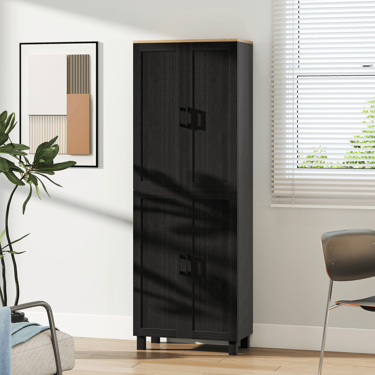 4-Door Kitchen Storage Cabinet with Adjustable Shelves in Black - JP Haus