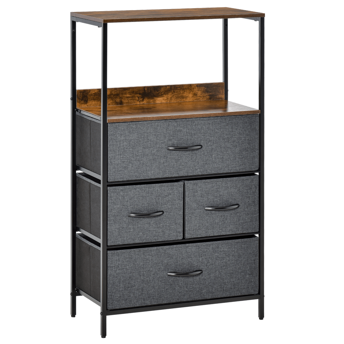 4-Drawer Fabric Storage Chest with Open Shelves in Black - JP Haus