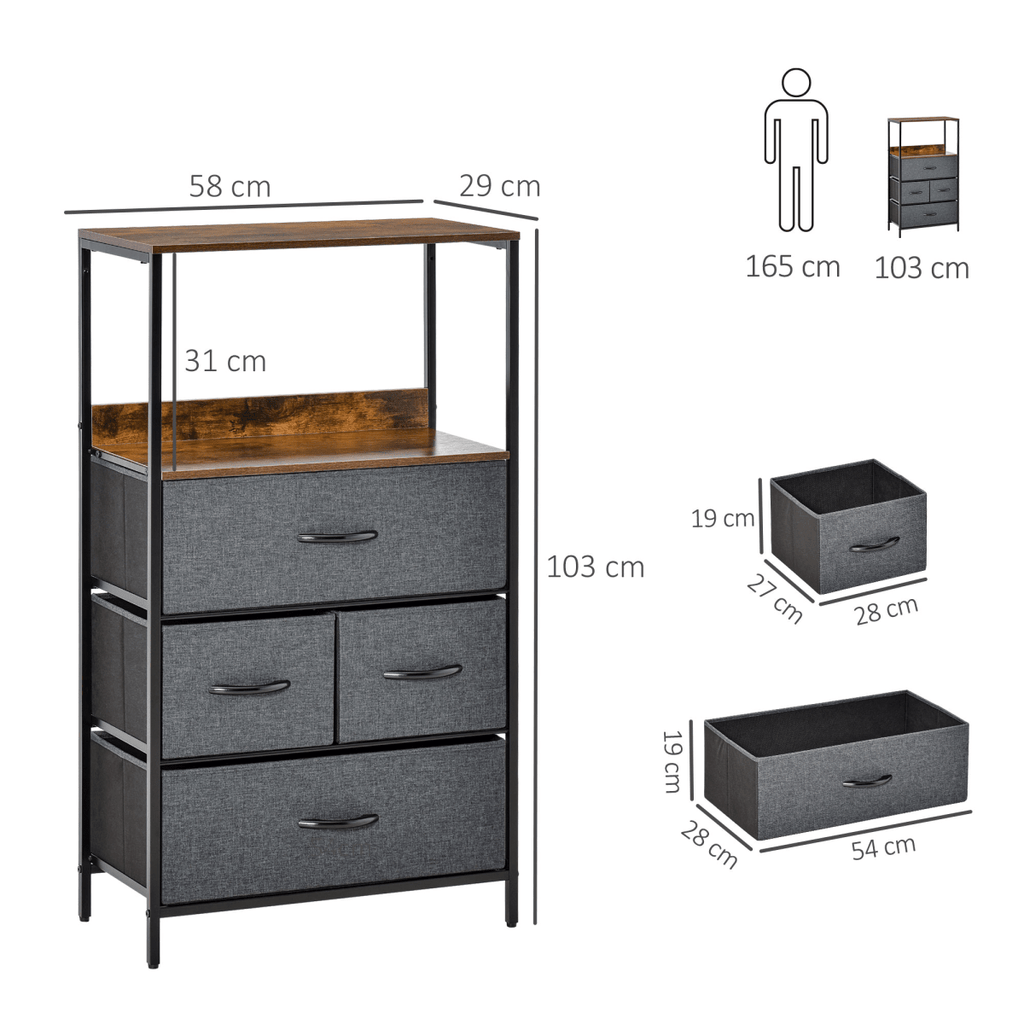 4-Drawer Fabric Storage Chest with Open Shelves in Black - JP Haus