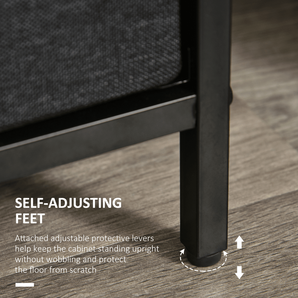 4-Drawer Fabric Storage Chest with Open Shelves in Black - JP Haus