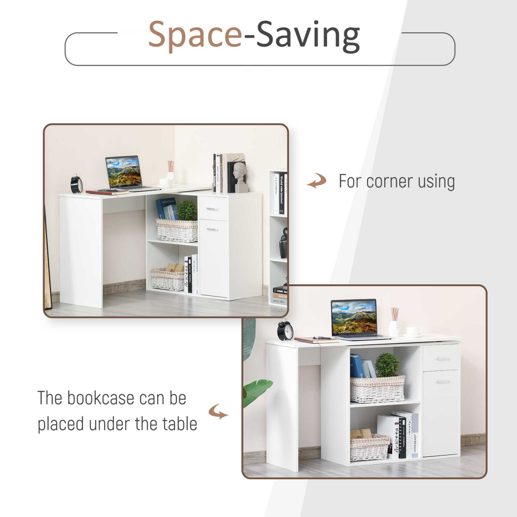 L-Shaped Rotating Computer Desk with 360° Rotation in White for Optimal Space Utilization - JP Haus