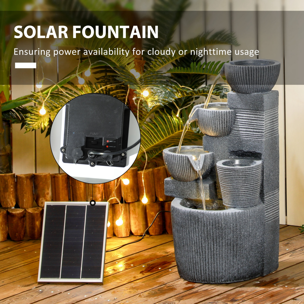 Solar LED Waterfall Garden Fountain – Dark Grey - JP Haus