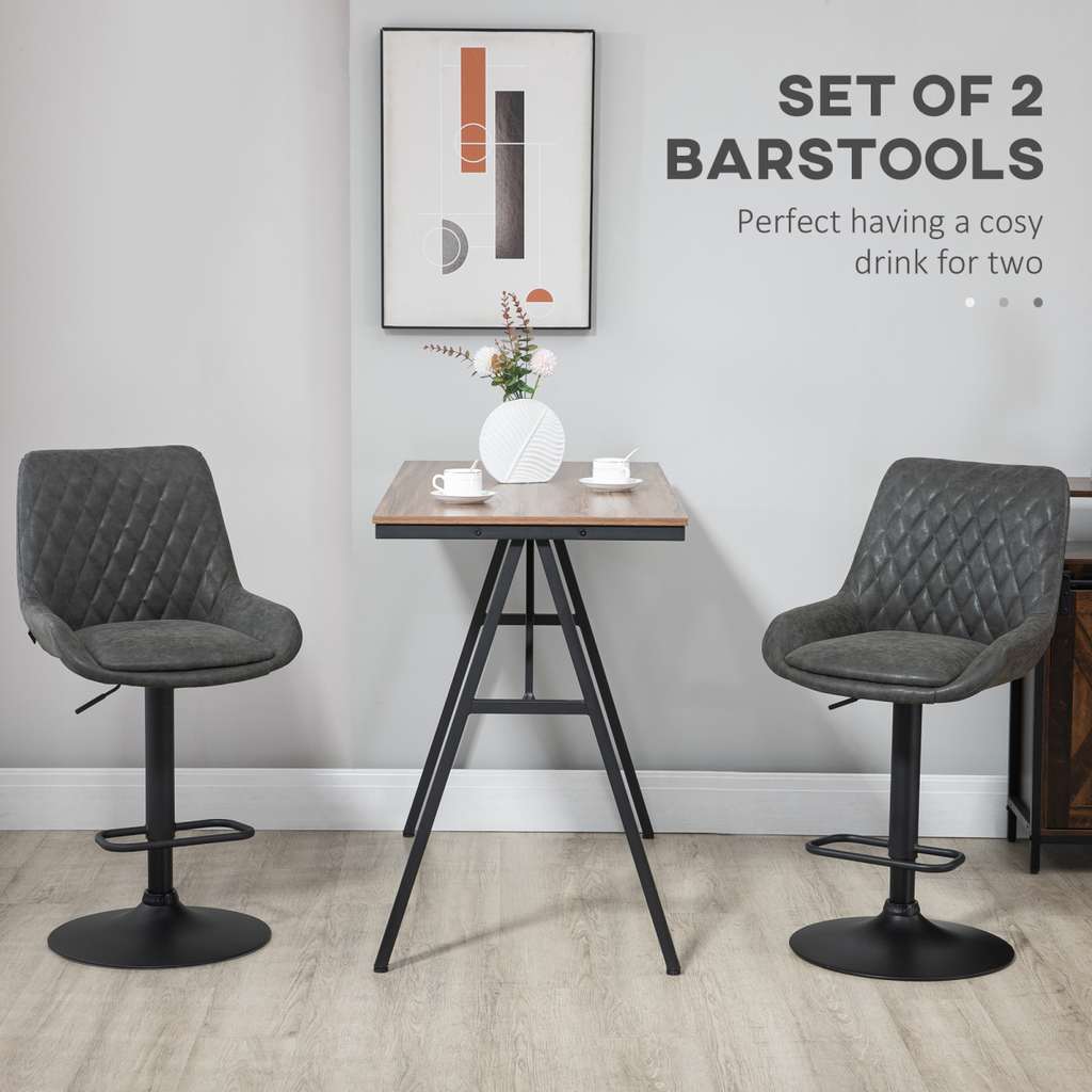 Set of 2 Adjustable Swivel Bar Stools – Grey PU Leather - JP Haus