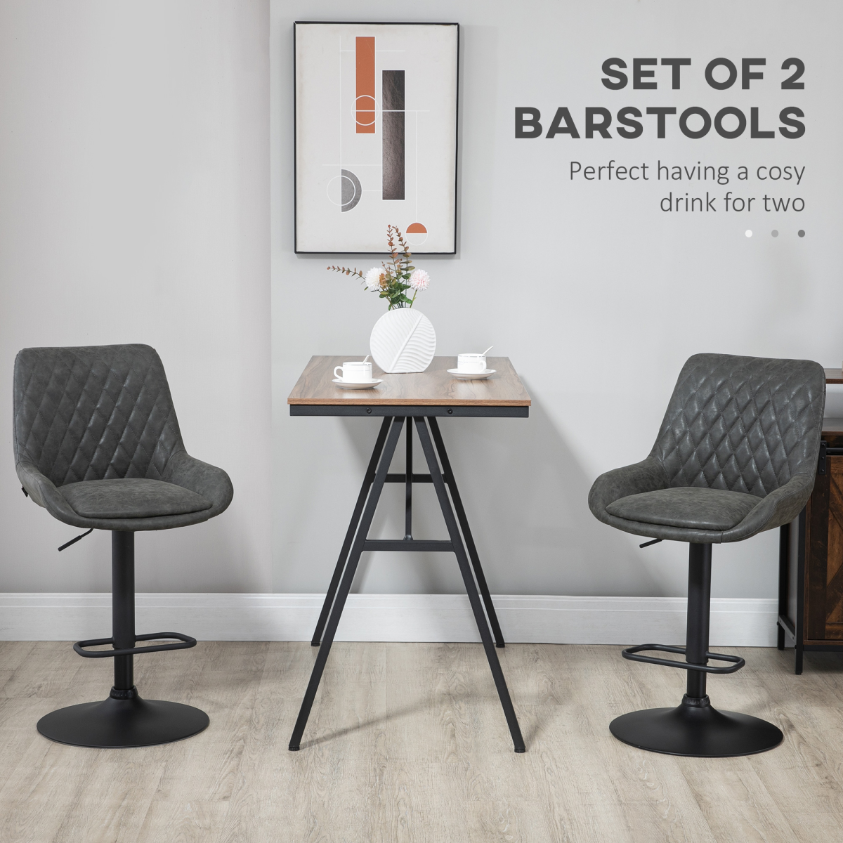 Set of 2 Adjustable Swivel Bar Stools – Grey PU Leather - JP Haus