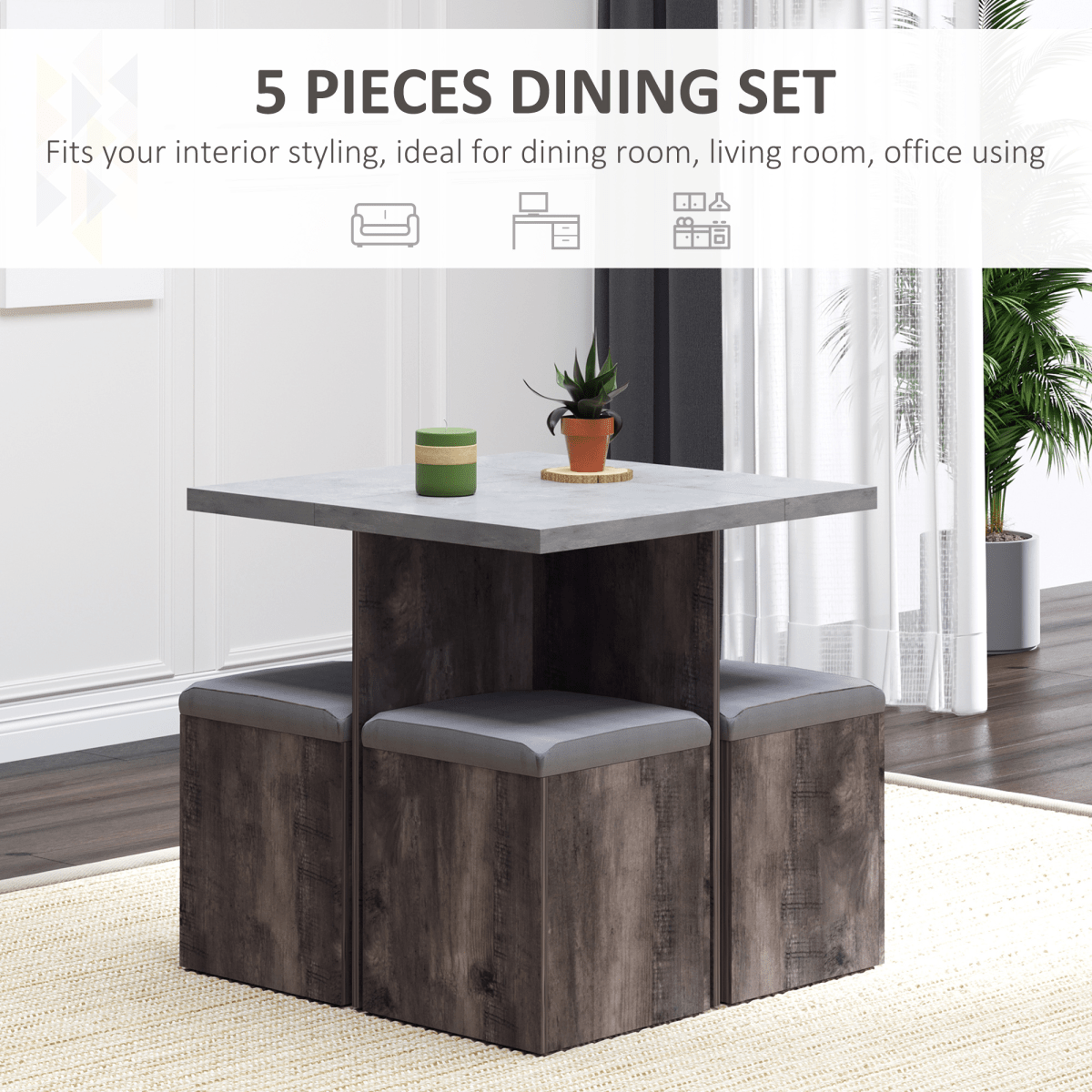 5-Piece Garden Dining Table Set – Grey - JP Haus