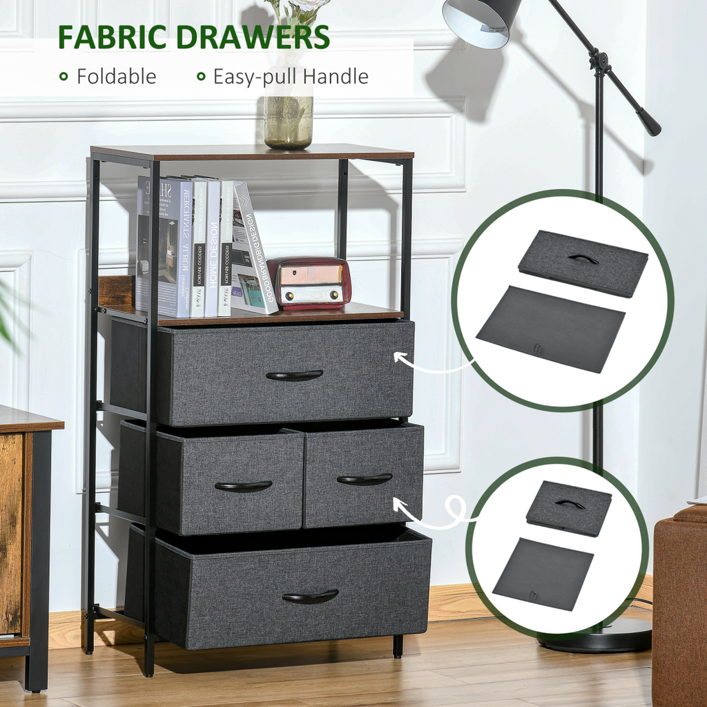 4-Drawer Fabric Storage Chest with Open Shelves – Black - JP Haus