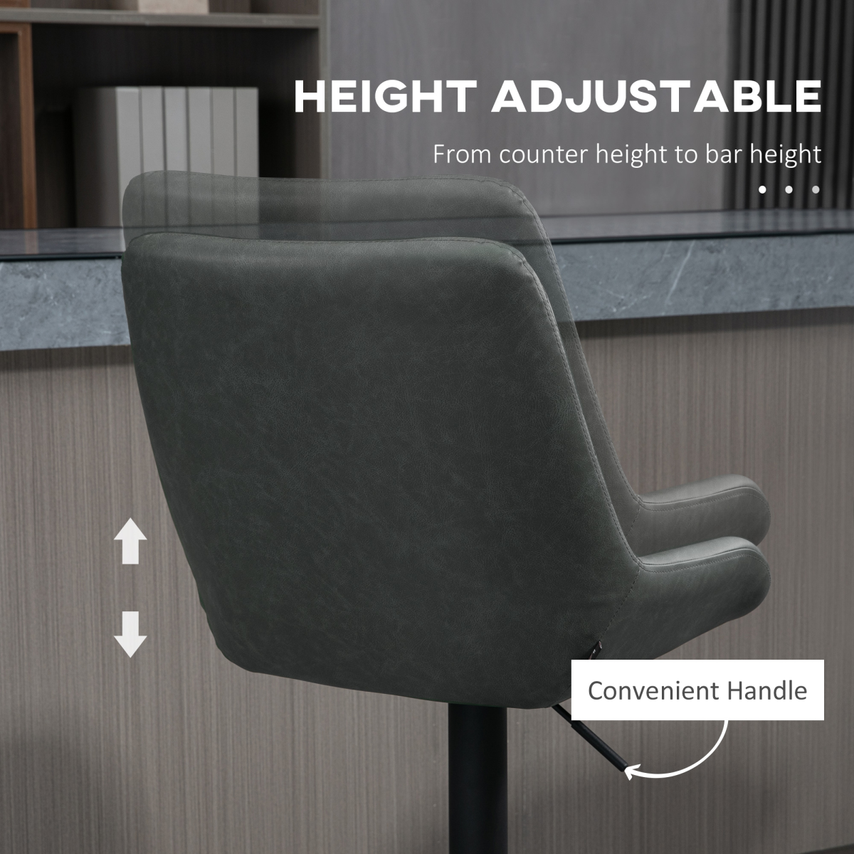 Set of 2 Adjustable Swivel Bar Stools – Grey PU Leather - JP Haus