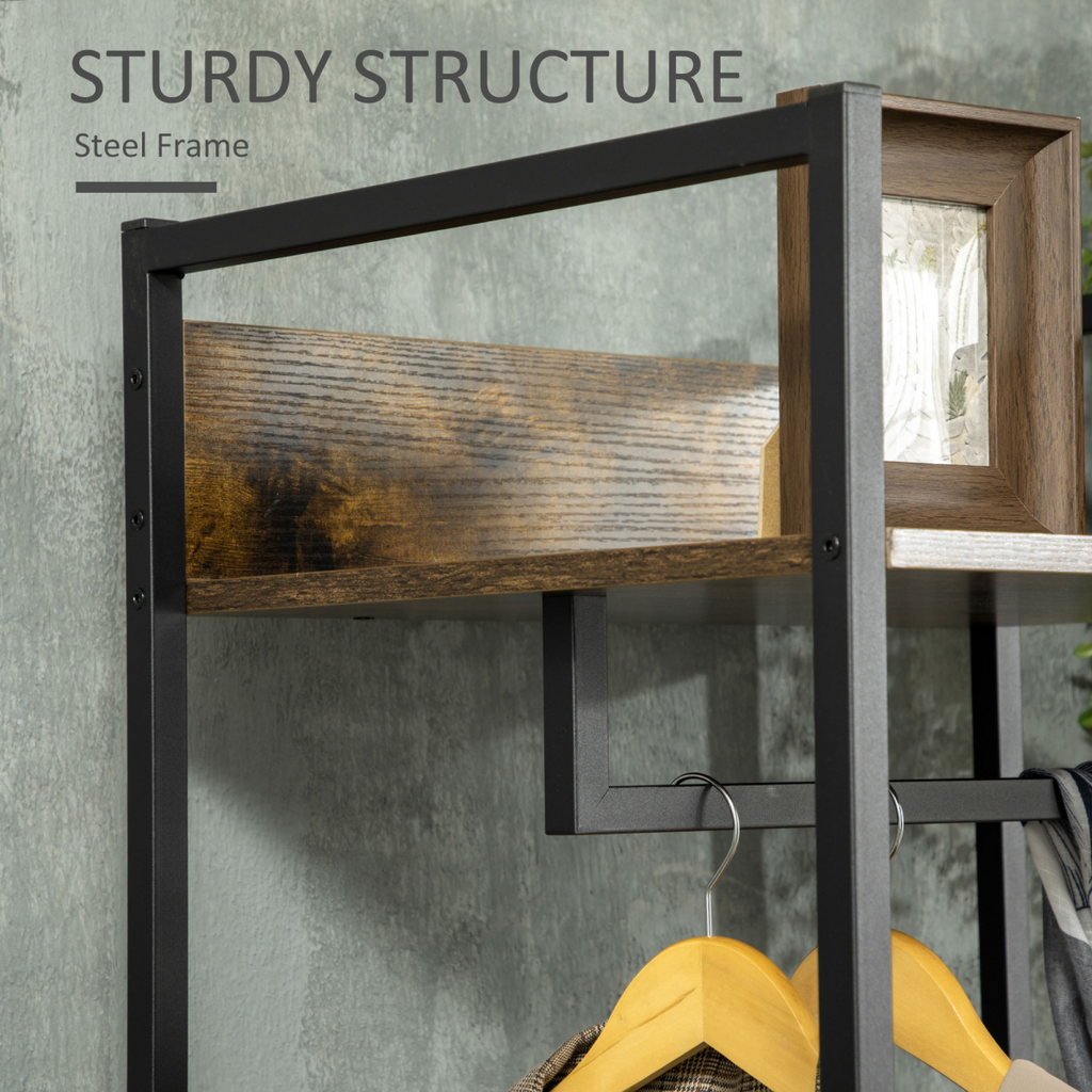 Industrial Clothes Rail with 2 Fabric Drawers – Rustic Brown - JP Haus