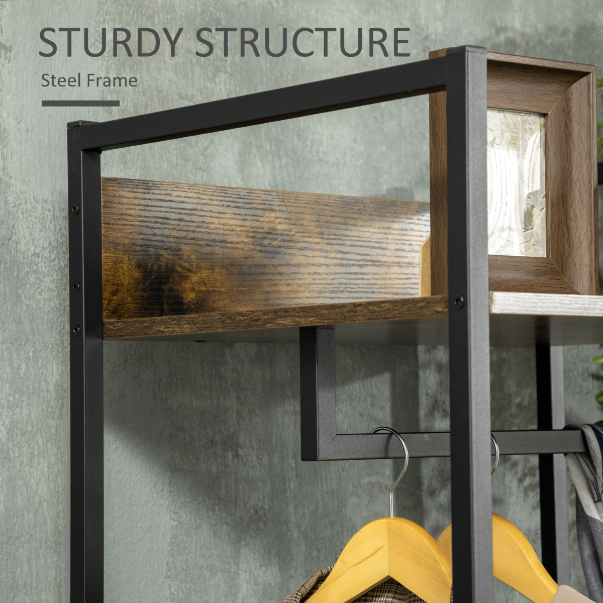 Industrial Clothes Rail with 2 Fabric Drawers – Rustic Brown - JP Haus