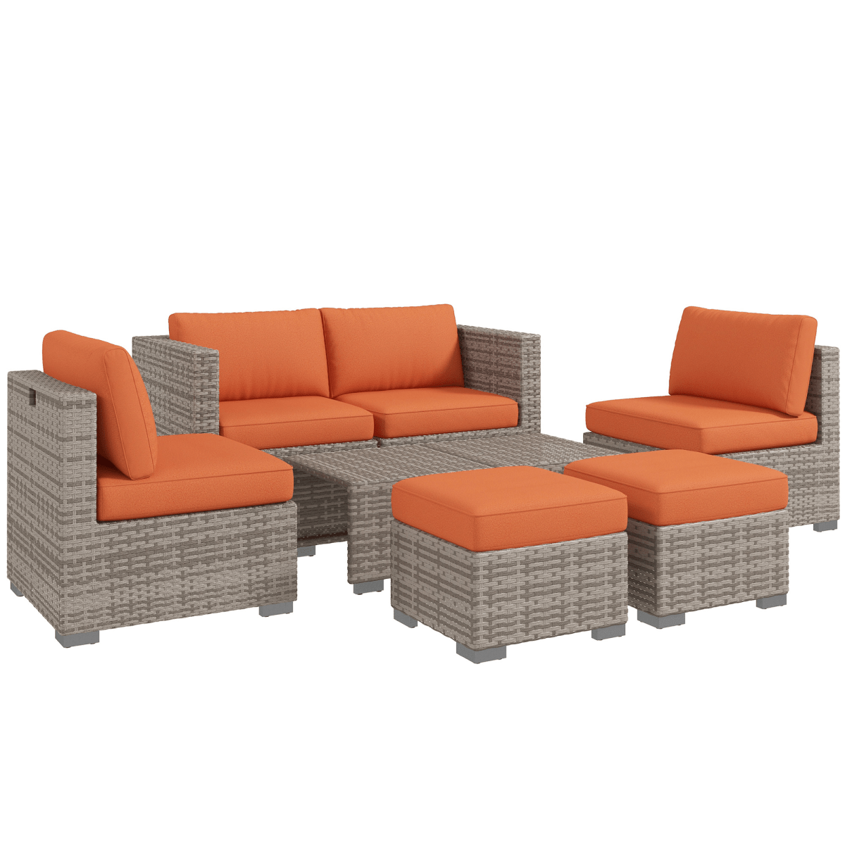6-Seater Rattan Outdoor Sofa & Coffee Table Set - JP Haus