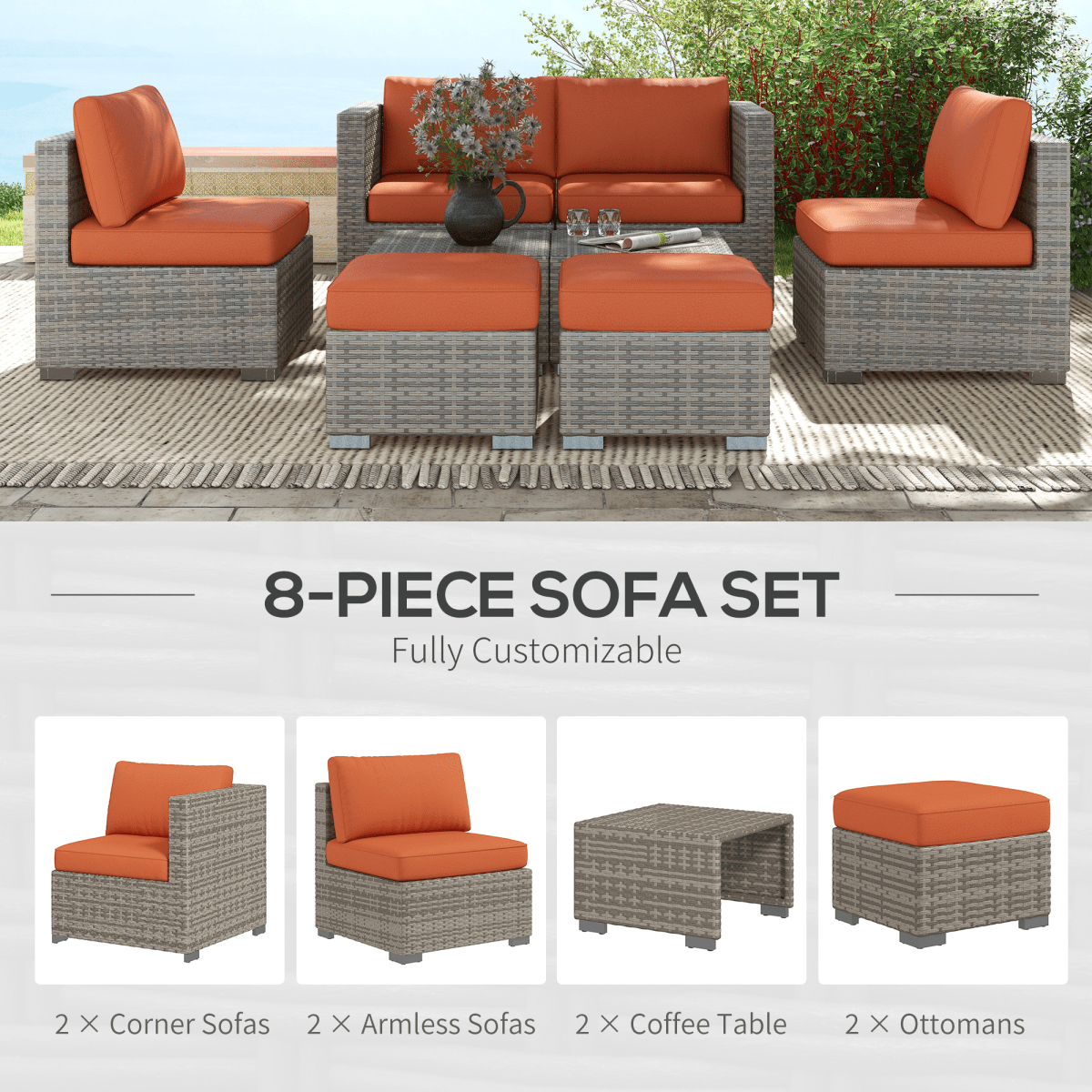 6-Seater Rattan Outdoor Sofa & Coffee Table Set - JP Haus