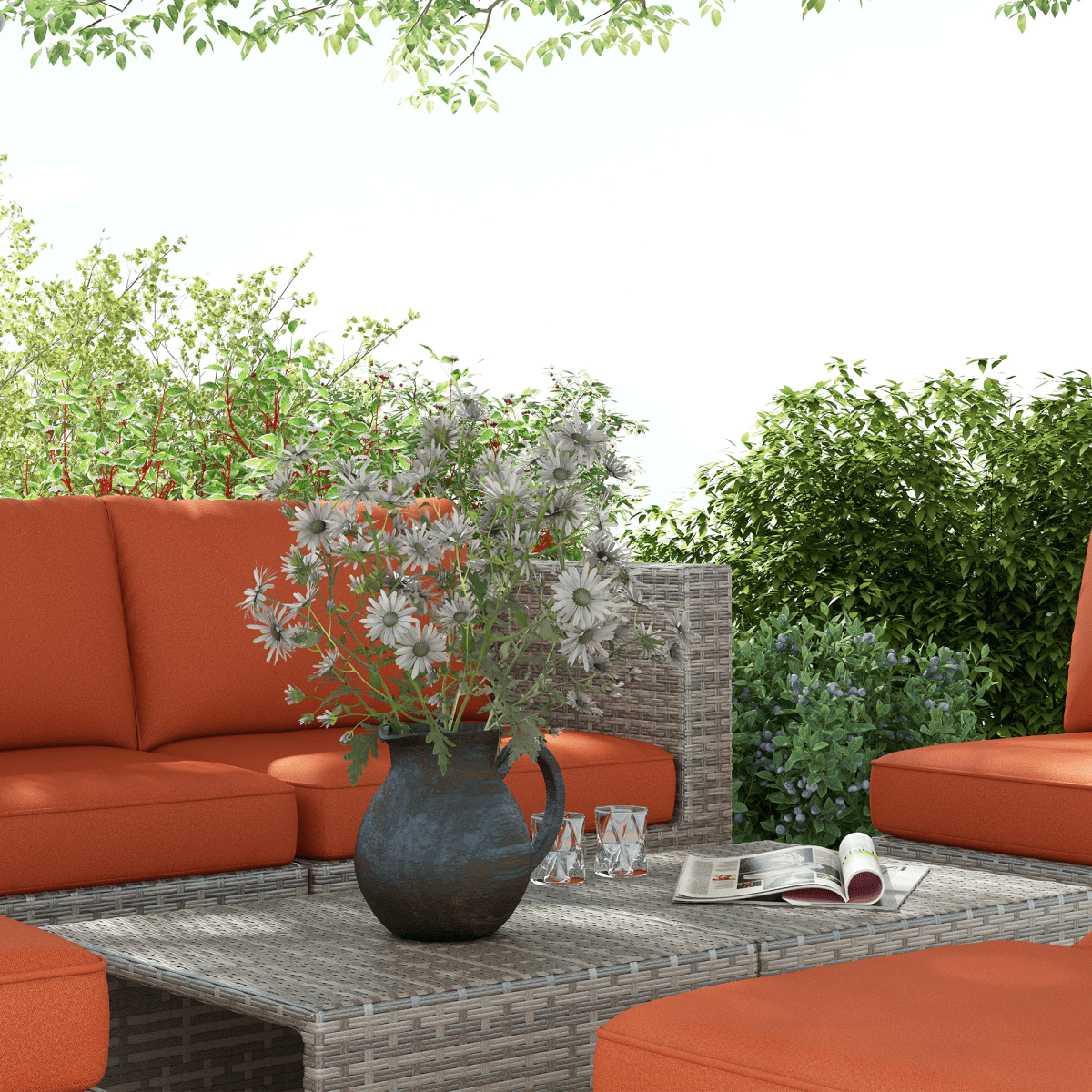 6-Seater Rattan Outdoor Sofa & Coffee Table Set - JP Haus