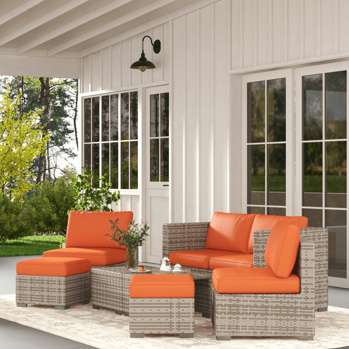6-Seater Rattan Outdoor Sofa & Coffee Table Set - JP Haus