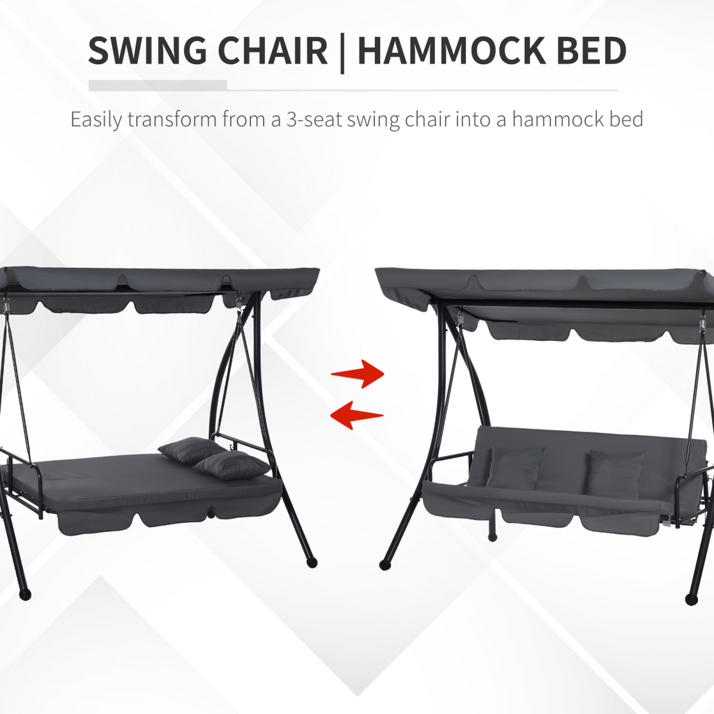 2-in-1 Patio Swing Chair & Lounger – 3-Seater, Dark Grey - JP Haus