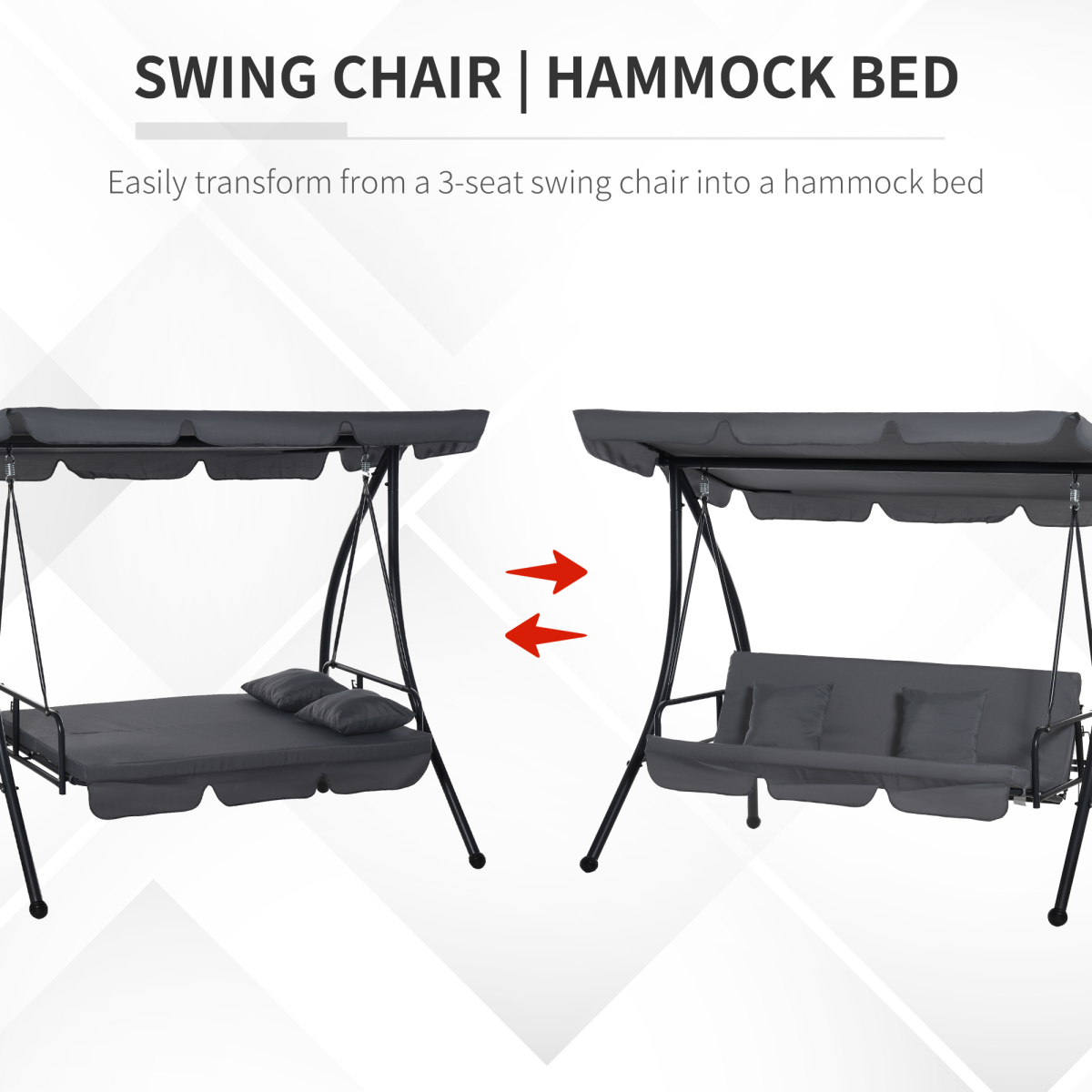 2-in-1 Patio Swing Chair & Lounger – 3-Seater, Dark Grey - JP Haus