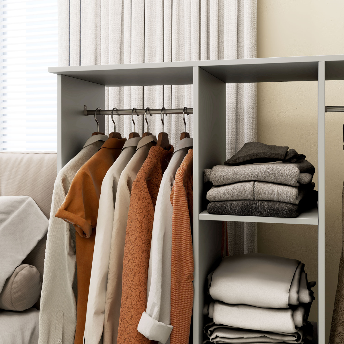 Mobile Double Rail Wardrobe on Wheels – Grey - JP Haus