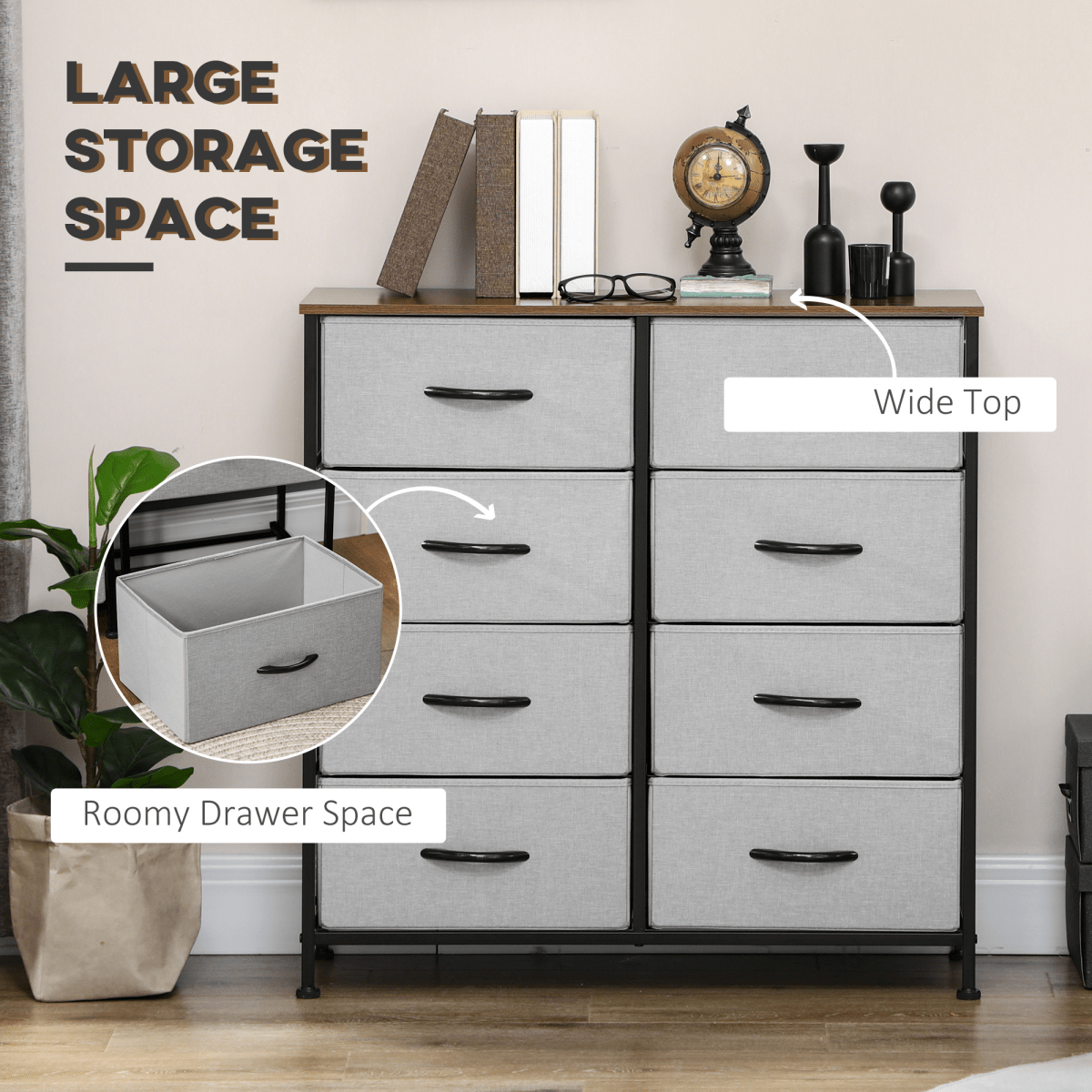 8-Drawer Fabric Storage Chest – Grey - JP Haus